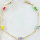 Pulso Espiga Bolas Emuladoras 2.4gr / 18cm / 3mm Diamantadas Cauchos Colores Oro Amarillo 18K