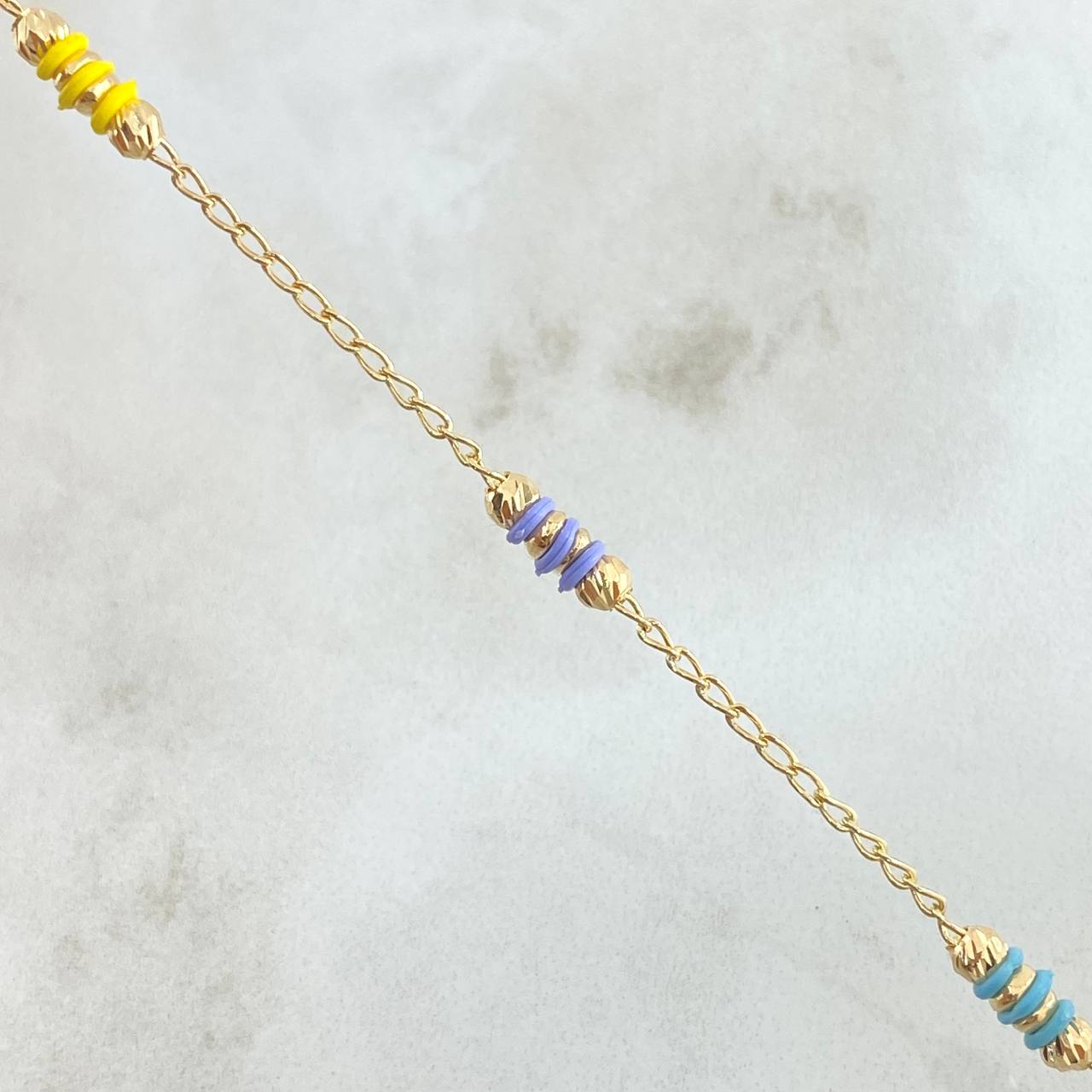 Pulso Espiga Bolas Emuladoras 2.4gr / 18cm / 3mm Diamantadas Cauchos Colores Oro Amarillo 18K