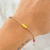 Pulso Espiga Bolas Emuladoras 2.4gr / 18cm / 3mm Diamantadas Cauchos Colores Oro Amarillo 18K