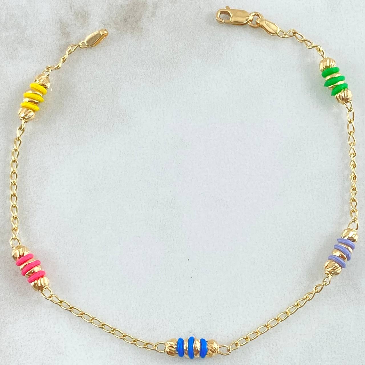 Pulso Espiga Bolas Emuladoras 2.5gr / 18cm / 3mm Diamantadas Cauchos Colores Oro Amarillo 18K