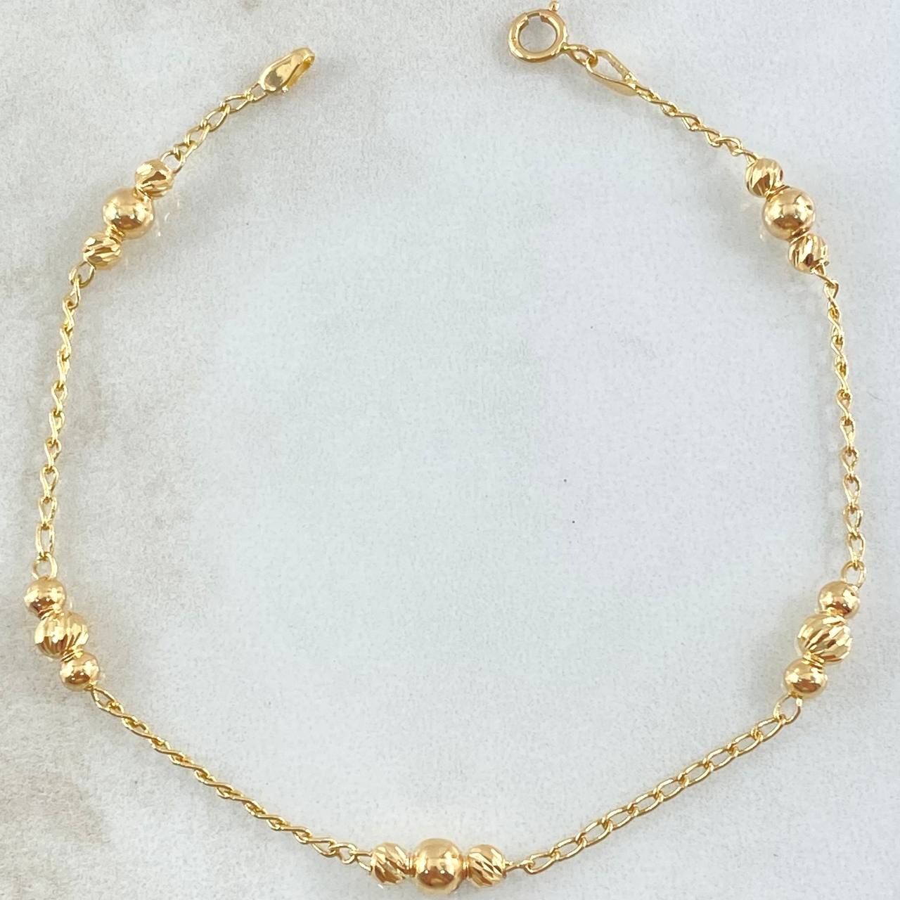 Military Spike Bracelet 2.4gr / 7.1in / 3mm-4mm Smooth Beads - Diamond-Cut 18K Yellow Gold