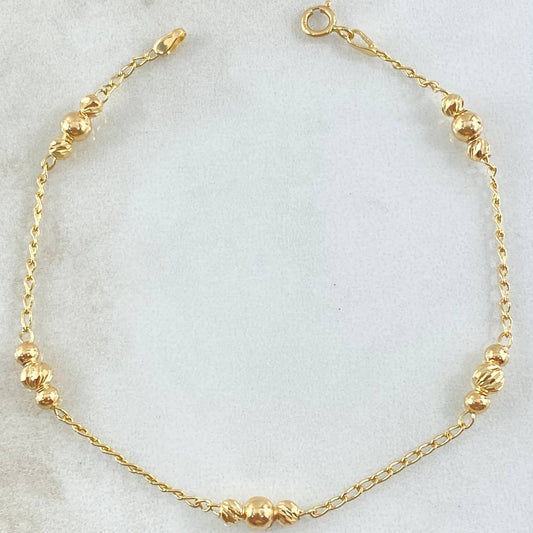 Military Spike Bracelet 2.4gr / 7.1in / 3mm-4mm Smooth Beads - Diamond-Cut 18K Yellow Gold