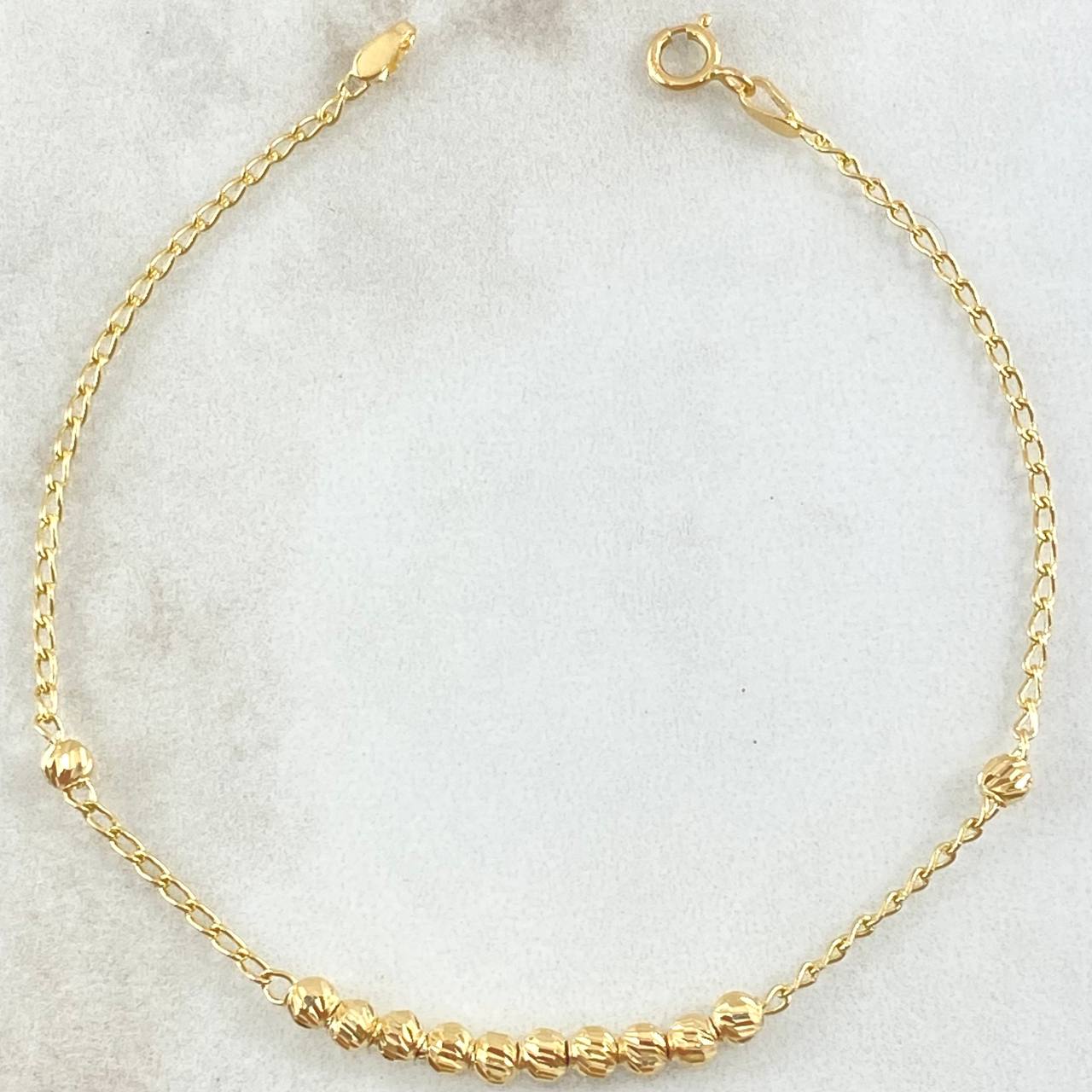 Bracelet Military Wheat 1.95gr / 7.1in / 3mm Beads Diamond Cut 18K Gold