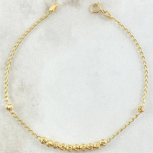 Bracelet Military Wheat 1.95gr / 7.1in / 3mm Beads Diamond Cut 18K Gold