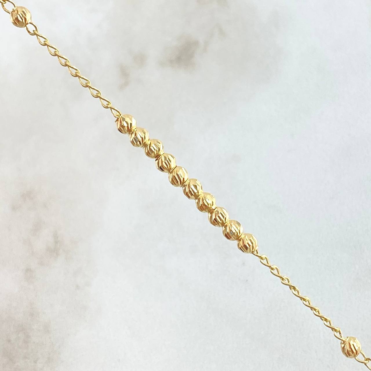 Pulso Espiga Militar 2.05gr / 18cm / 3mm Bolas Diamantadas Oro Amarillo 18K