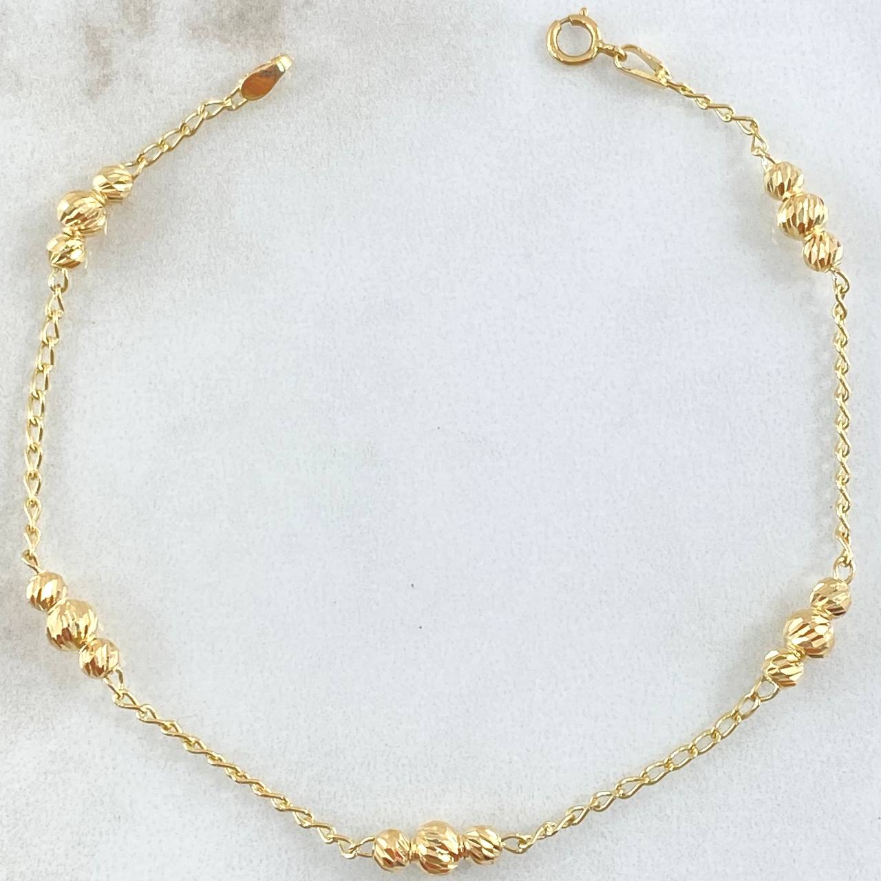 Pulso Espiga Militar 2.25gr / 18cm / 3mm-4mm Bolas Diamantadas Oro Amarillo 18K