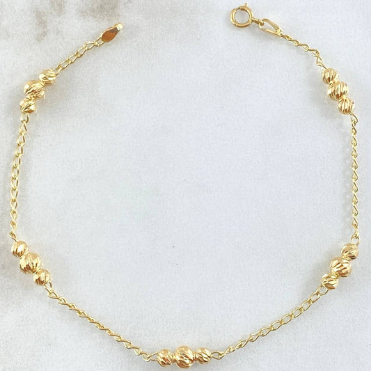 Pulso Espiga Militar 2.3gr / 18cm / 3mm-4mm Bolas Diamantadas Oro Amarillo 18K