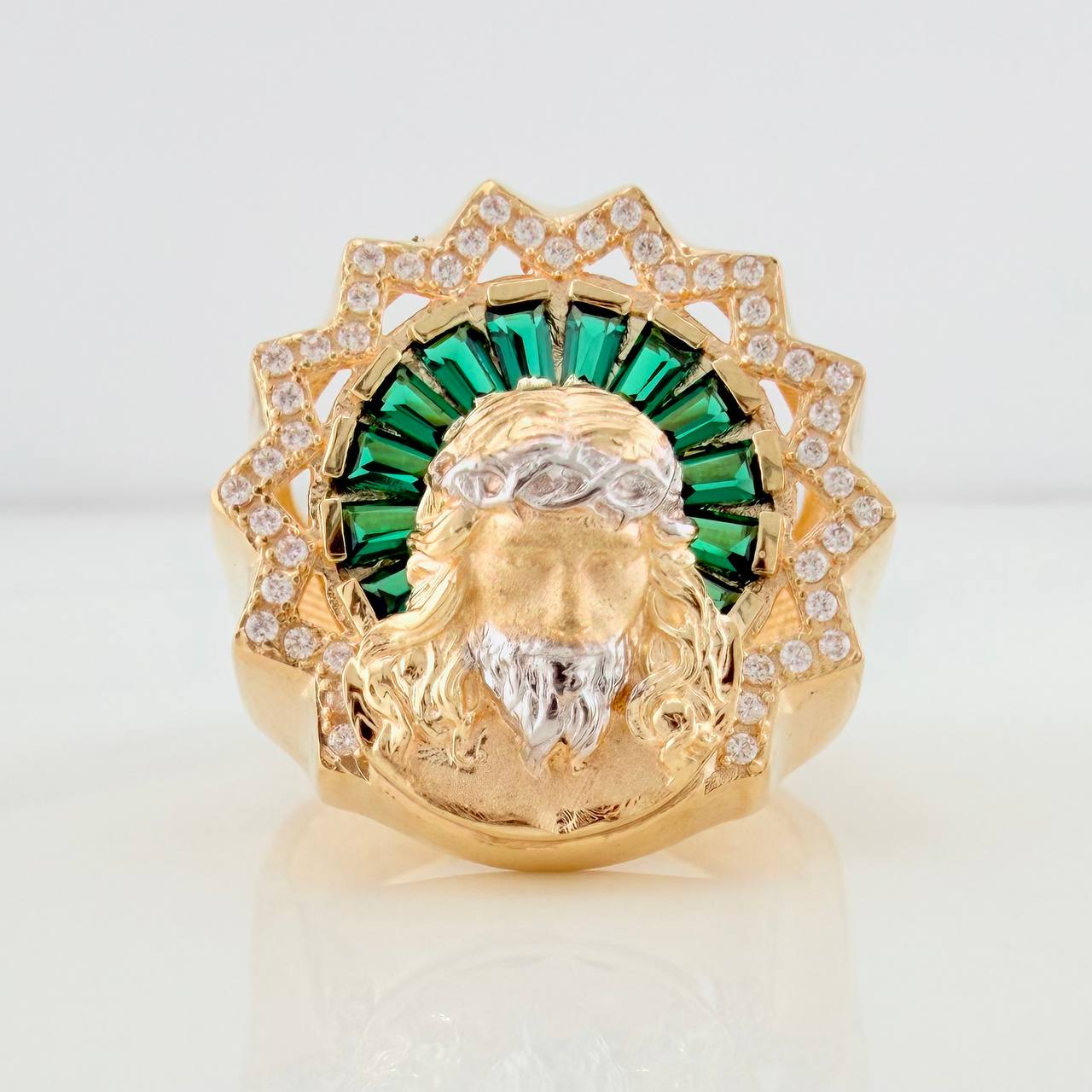 Anillo Rostro Cristo 11.3gr / T9 1/2 / Dos Oros Amarillo Blanco 18K %