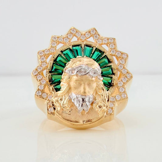 Anillo Rostro Cristo 11.3gr / T9 1/2 / Dos Oros Amarillo Blanco 18K %