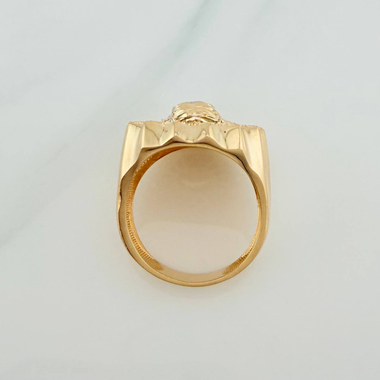 Anillo Rostro Cristo 11.3gr / T9 1/2 / Dos Oros Amarillo Blanco 18K %