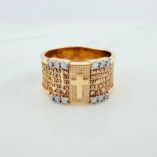 Anillo Sello Cruz 9.35gr / T10 1/2 / Dos Oros Amarillo Blanco 18K %