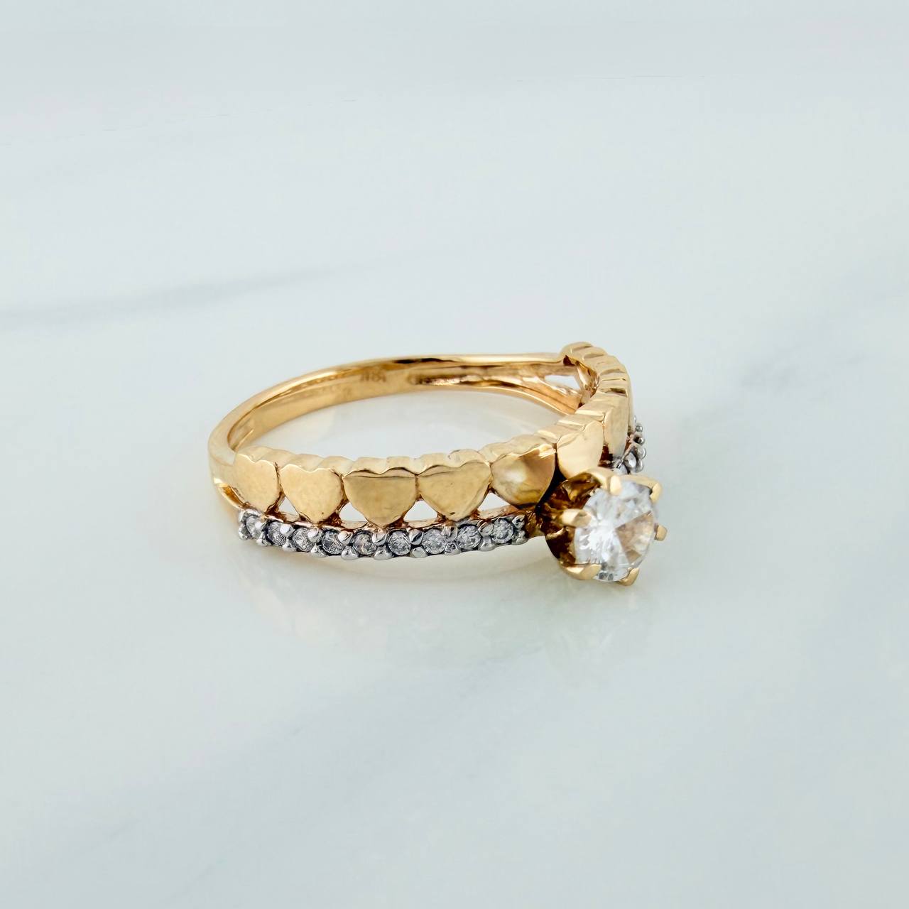 Anillo Churumbela Corazones 2.5gr / T6 / Dos Oros Amarillo Blanco18K %