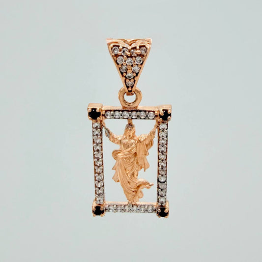 Dije Jesus Resucitado 2.25gr / 1 in / Dos Oros Blanco Rosa 18K %
