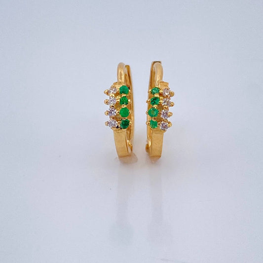 Candongas Doble Carril Esmeraldas Diamantes 1.5gr / 1/2 in / Oro Amarillo 18K $