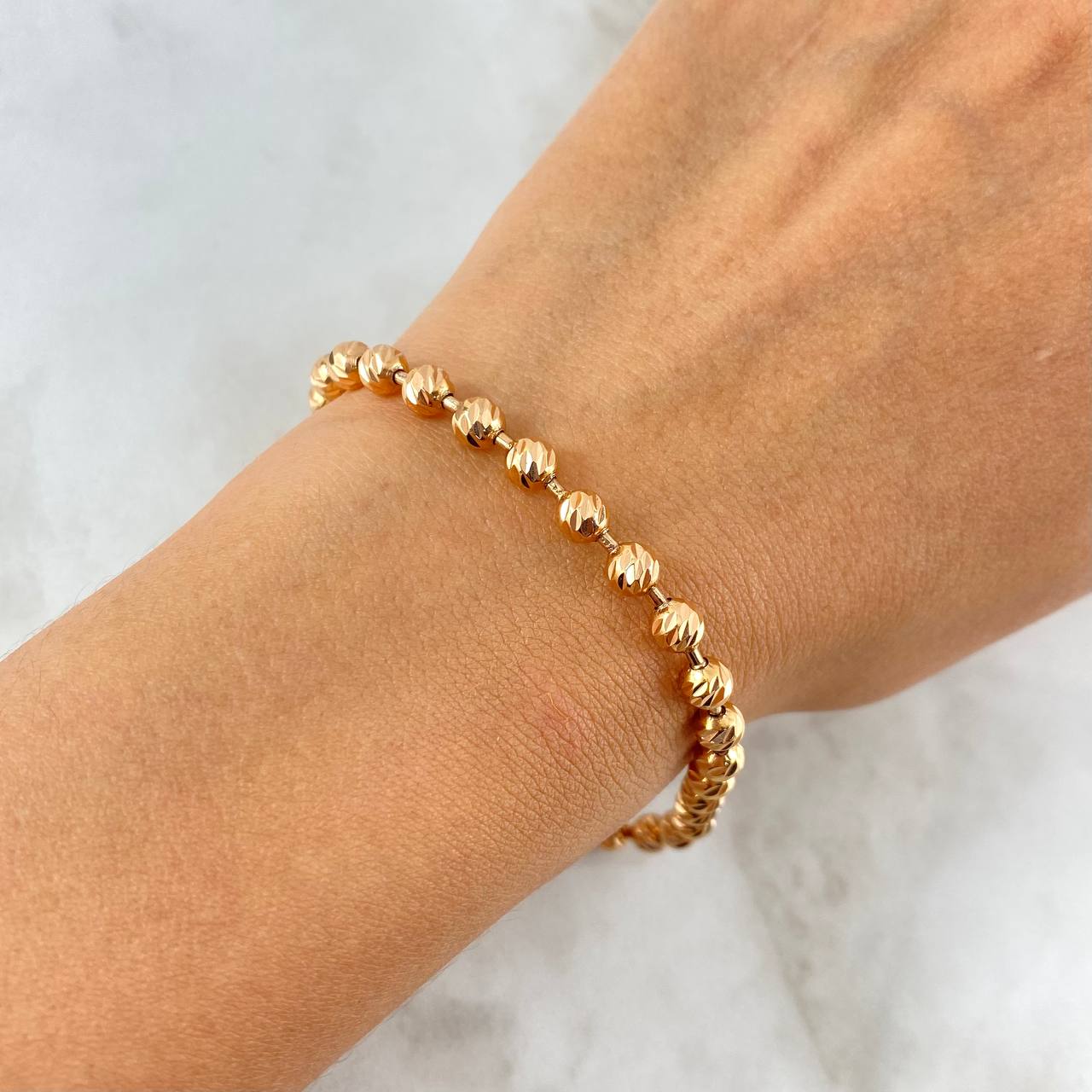 Bracelet Bracelet 11.7gr / 21cm / 5mm Beads Diamond Cut Rose Gold *