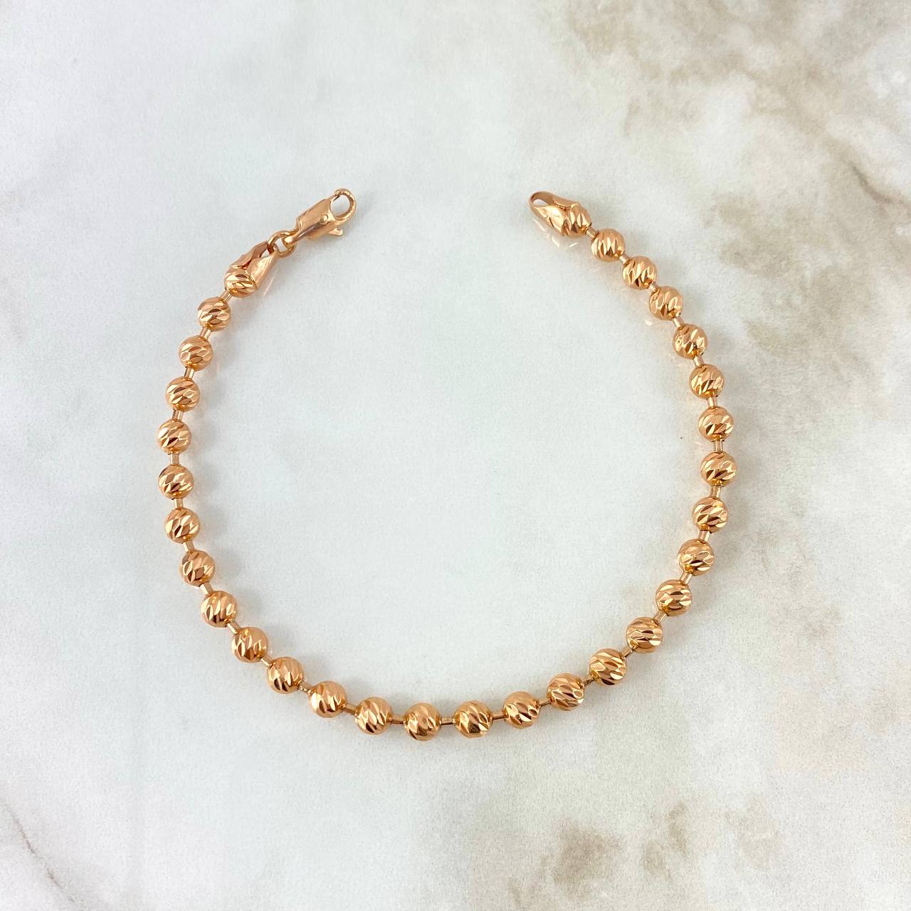 Bracelet Bracelet 11.7gr / 21cm / 5mm Beads Diamond Cut Rose Gold *