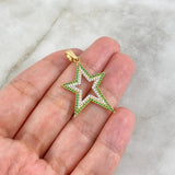Pendant Star 2.5gr / 3.7cm / Silhouette White Green Zircons Yellow Gold ©