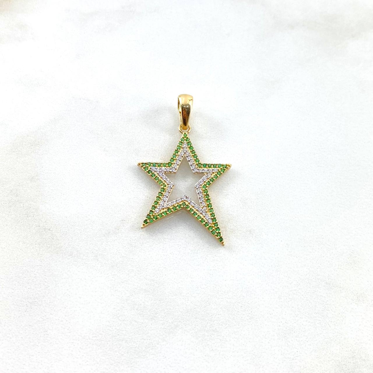 Pendant Star 2.5gr / 3.7cm / Silhouette White Green Zircons Yellow Gold ©