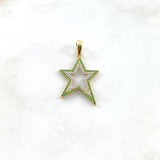Pendant Star 2.5gr / 3.7cm / Silhouette White Green Zircons Yellow Gold ©
