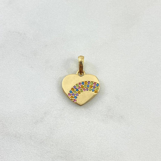 Pendant Rainbow Heart 1.9gr / 2cm / Pastel Colored Zircons Yellow Gold