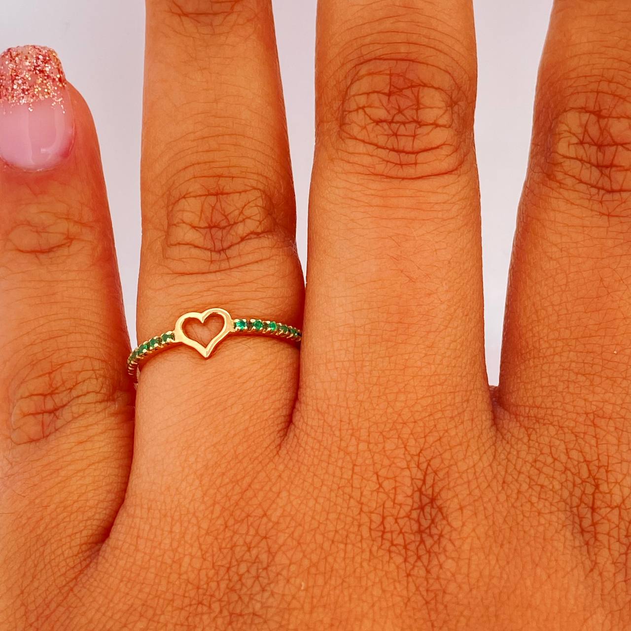 Ring Heart Emerald 1.4gr / T6 3/4 / 18K Yellow Gold &