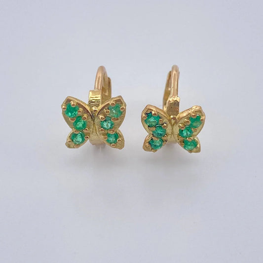 Hoop Earrings Butterfly 18 Pts Emerald 1.65 g / 1/2 in Yellow Gold 18K