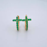 Candongas Cruz Esmeraldas 2.4gr / 1/2 in / Oro Amarillo 18K &