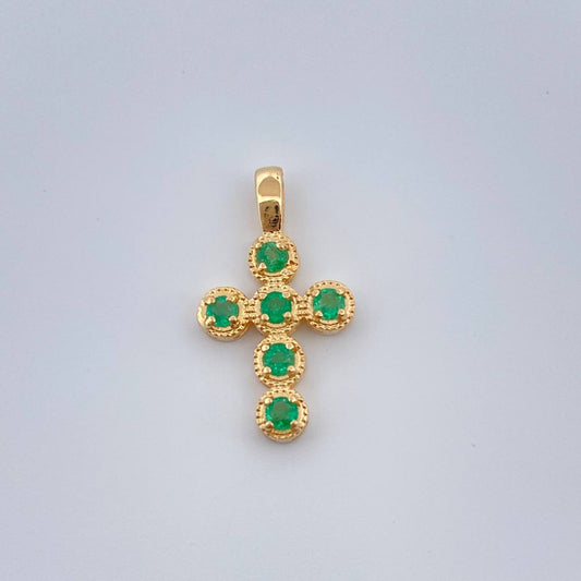 Dije Cruz Esmeraldas 0.65gr / 3/4 in / Oro Amarillo 18K &