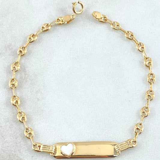 Pulso Bebé GC Placa Rectangular Corazón 2gr / 15cm / 3.1mm Resina Blanca Oro Amarillo 18K
