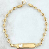 Pulso Bebé GC Placa Rectangular Corazón 2.1gr / 15cm / 3.1mm Resina Blanca  Oro Amarillo 18K