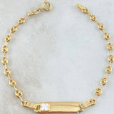 Pulso Bebé GC Placa Rectangular Trebol 2.15gr / 15.5cm / 3.2mm Resina Blanca Oro Amarillo 18K *