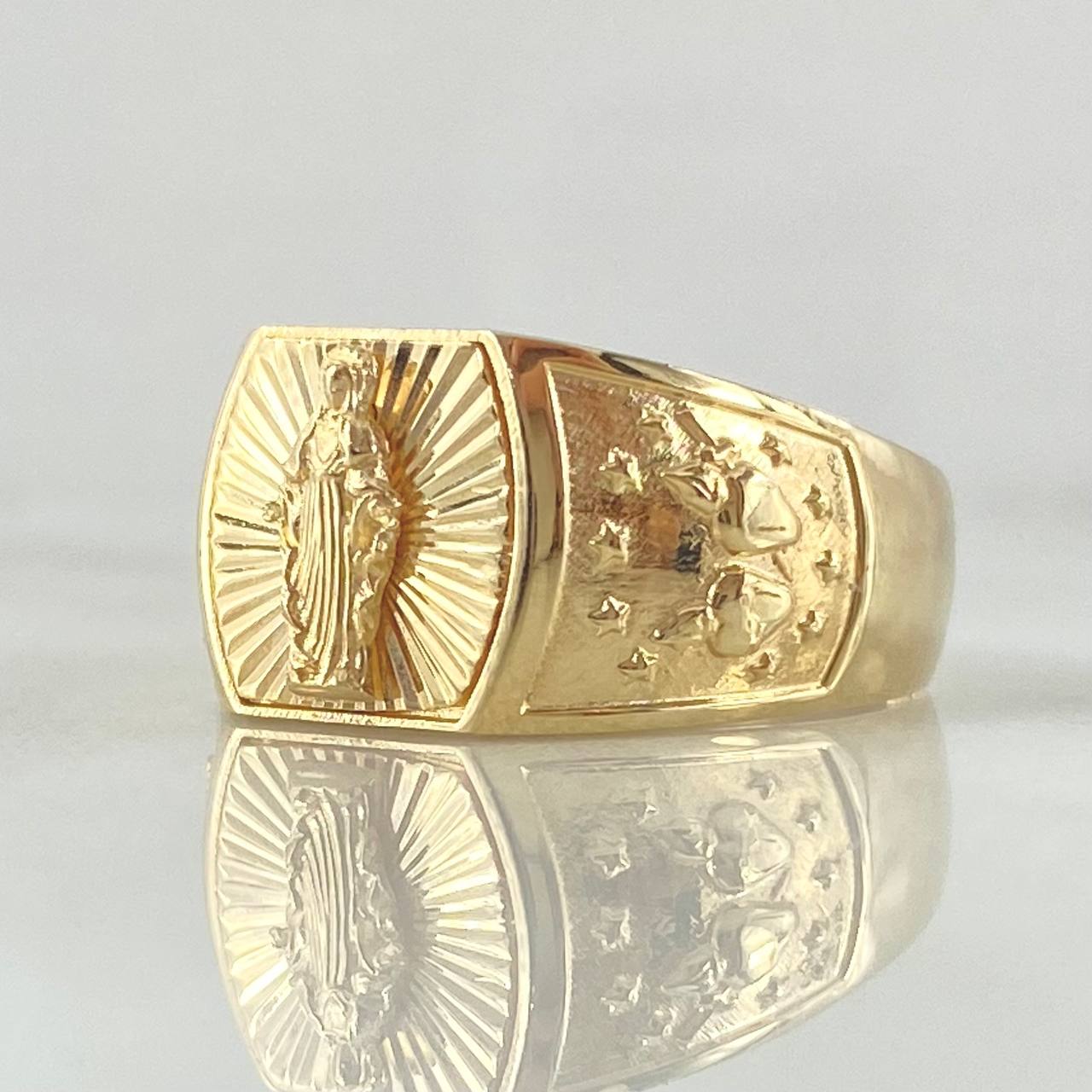 Anillo Virgen Milagrosa Sello Camandula 4.45gr / T7 1/4 / Diamantado Oro Amarillo 18K