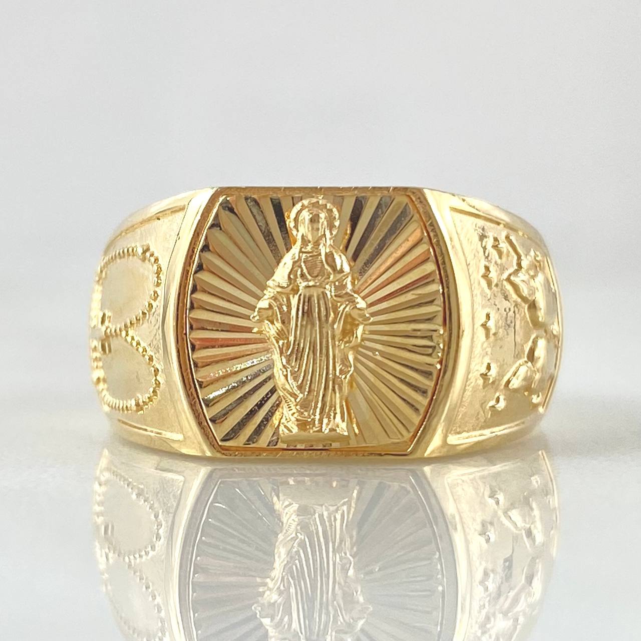 Anillo Virgen Milagrosa Sello Camandula 4.45gr / T7 1/4 / Diamantado Oro Amarillo 18K