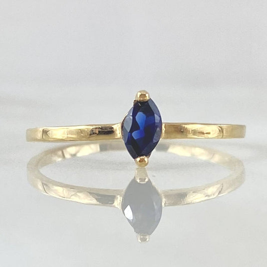 Anillo Solitario Ojo De Marqueza 1gr / T6 / Circon Azul Rey Oro Amarillo 18K ©