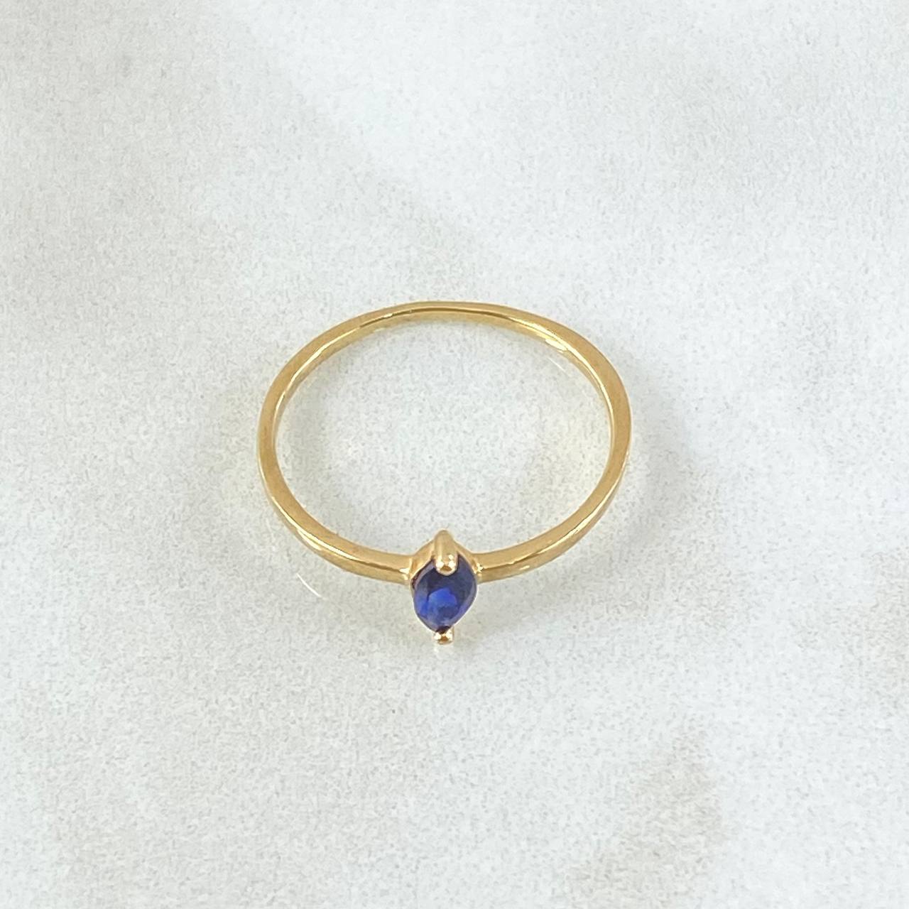 Anillo Solitario Ojo De Marqueza 1gr / T6 / Circon Azul Rey Oro Amarillo 18K ©