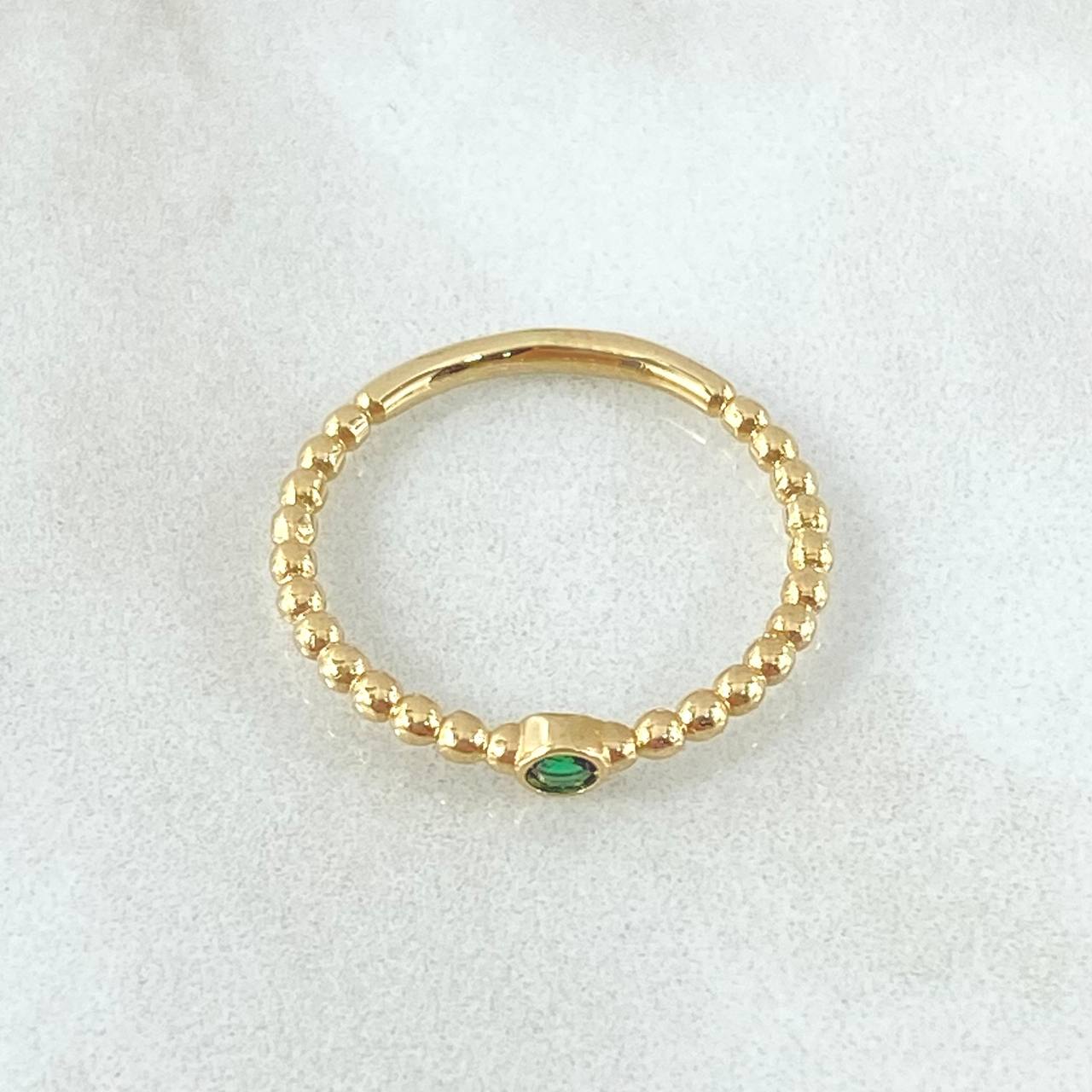Anillo Solitario Bisel Esferas 1.75gr / T6 3/4 / Circon Verde Oro Amarillo 18K ©