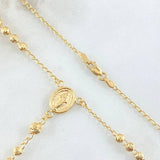 Rosario Virgen Milagrosa Crúz Silueta Corazón 8.2gr / 50cm / 3MM-4mm Bolas Diamantadas Oro Amarillo 18K ©