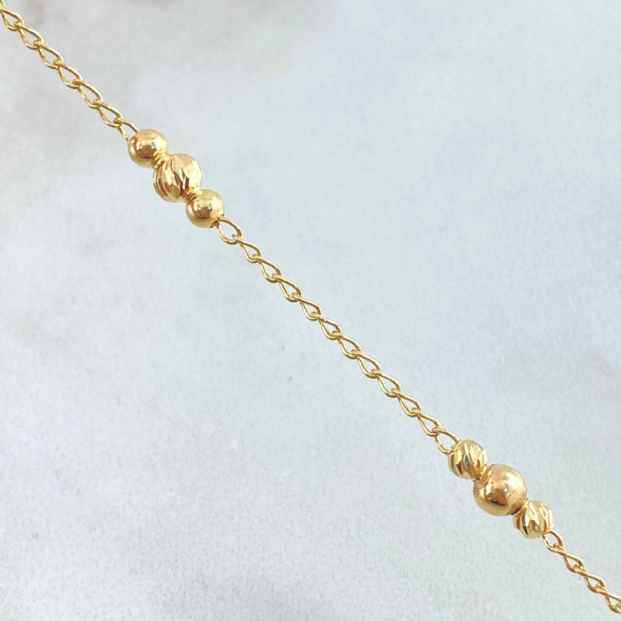 Pulso Espiga Militar 2.4gr / 18cm / 3mm-4mm Bolas Lisas - Diamantadas Oro Amarillo 18K ©