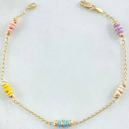 Pulso Espiga Bolas Emuladoras 2.4gr / 18cm / 3mm Diamantadas Cauchos Colores Oro Amarillo 18K *