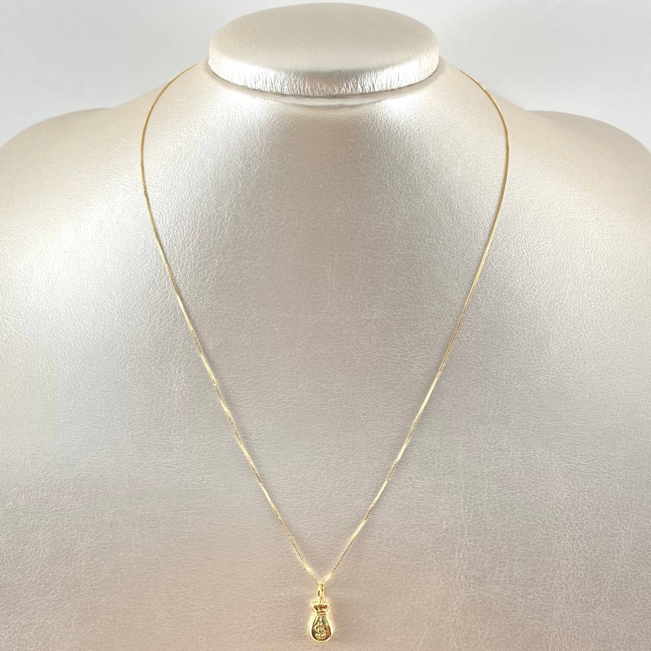 Set Cadena Veneciana 1gr / 45cm / 0.6mm + Dije Bolsa Dinero 0.5gr / 1.5cm / 1.5gr Oro 18K (Oferta) *