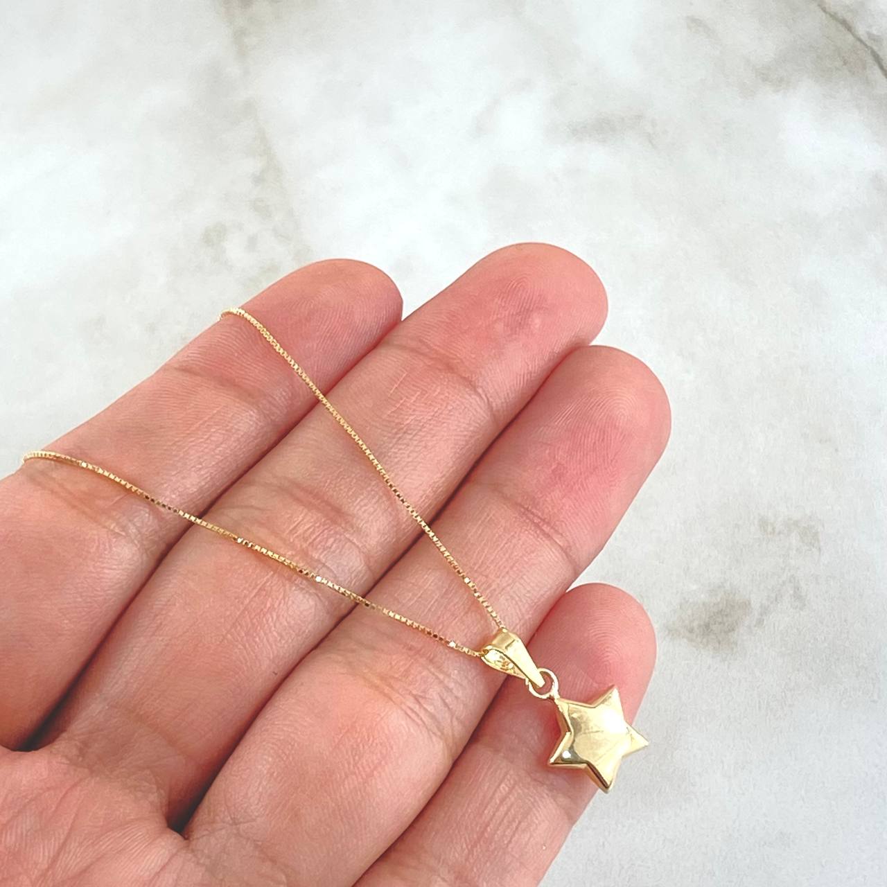 Set Cadena Veneciana 1gr / 45cm / 0.6mm + Dije Estrella Lisa 0.45gr / 1.6cm / 1.45gr Oro Amarillo 18K (Oferta) ©