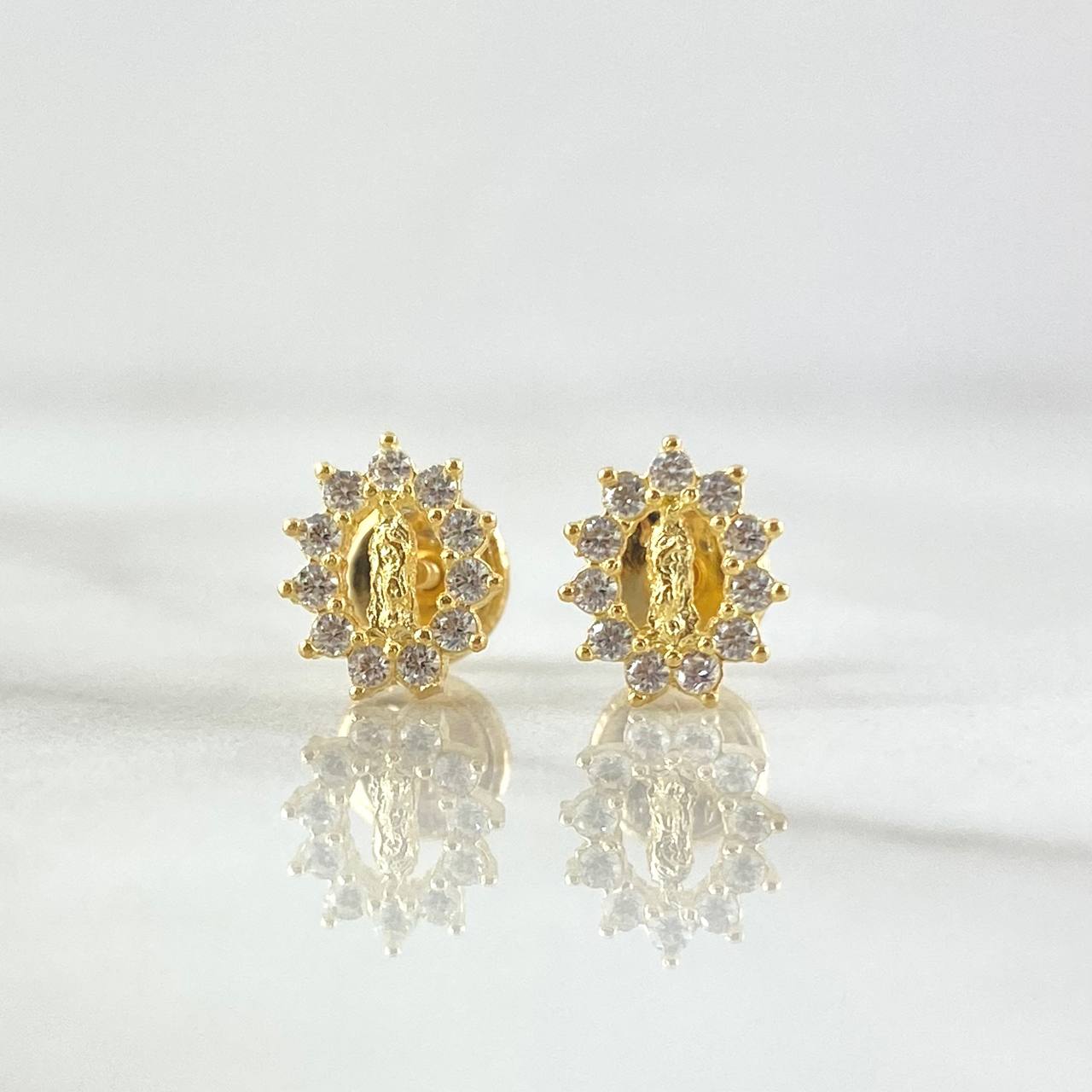 Stud Earrings Virgen Milagrosa Silhouette 0.95gr / 8mm White Zircons 18K Yellow Gold ©