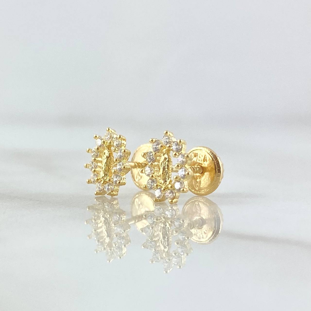 Stud Earrings Virgen Milagrosa Silhouette 0.95gr / 8mm White Zircons 18K Yellow Gold ©