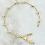 Bracelet Miraculous Virgin Denarius Cross Polished 3.15gr / 19cm / 4mm Beads Diamond Cut 18K Yellow Gold