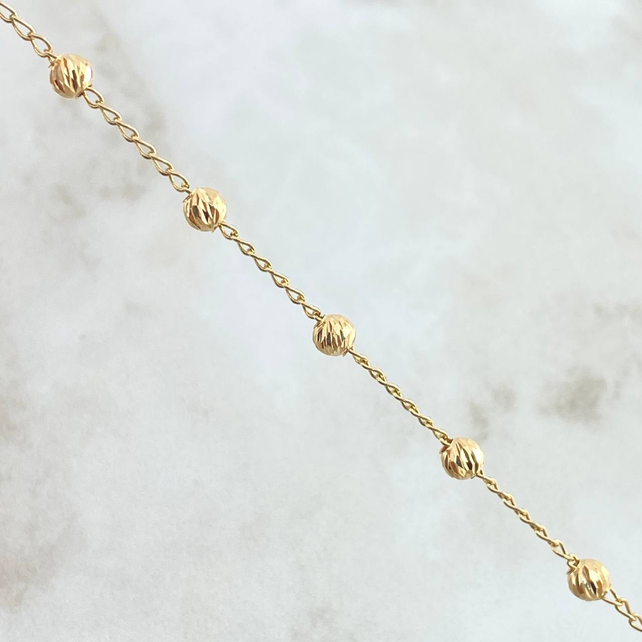 Bracelet Miraculous Virgin Denarius Cross Polished 3.15gr / 19cm / 4mm Beads Diamond Cut 18K Yellow Gold