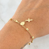 Bracelet Miraculous Virgin Denarius Cross Polished 3.15gr / 19cm / 4mm Beads Diamond Cut 18K Yellow Gold