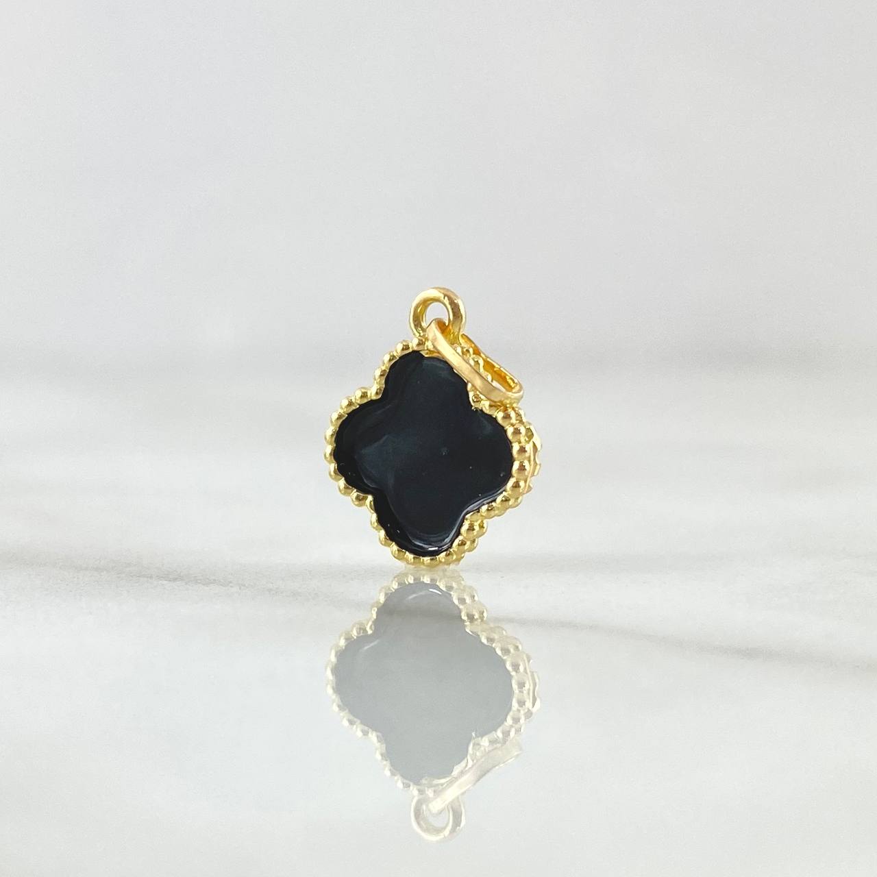Dije Trebol VCyA 0.7gr / 1.5cm / Resina Negra Oro Amarillo 18K