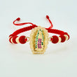 Pulsera Tejida Roja Virgen de Guadalupe Bolas Diamantadas Oro Amarillo 18K