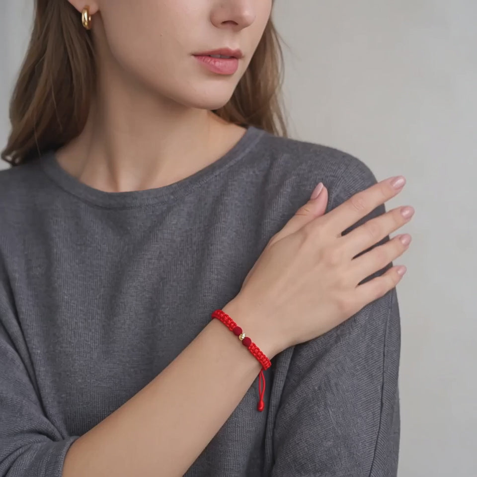 Red Woven Bracelet 4Mm 1 Pc Yellow Gold 18K