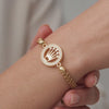 Woven Brown Bracelet Circle Crown Beads Diamond Cut Yellow Gold 18K